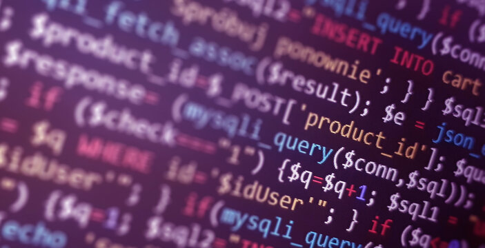 Coding concept. Software development monitor. Technology display. Application source code background