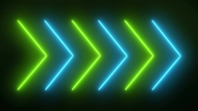 Video Animation Of Glowing Neon Arrows In Green And Blue - Abstract Background - Seamless Loop