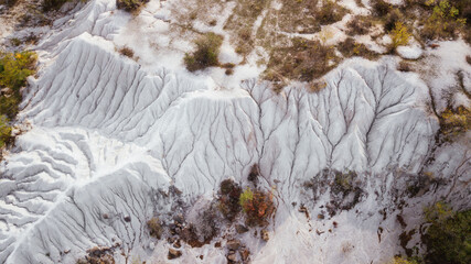 aerial view of white chalk cliffs . drone shot
