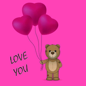 teddy bear love you with balloons