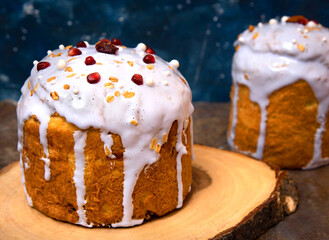 Easter sweet bread Orthodox kulich, paska decorated with icing