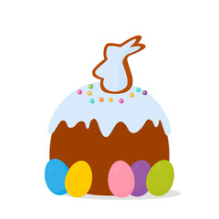 Easter cake in sweet glaze with Easter bunny with ears. happy easter concept.