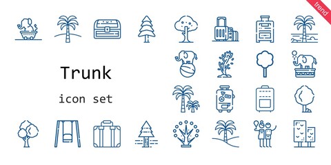 trunk icon set. line icon style. trunk related icons such as palm tree, swing, pine tree, chest, suitcase, pine, birch, tree, elephant,