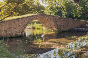 Ancient, Byzantine Kiupri Bridge in the city of Eddesa (Central Macedonia, Greece)