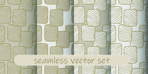 Seamless background. Hand drawn vector wooden slice. Pine tree. Organic modern ecological design. Black and white isolated set. Forest floor. 