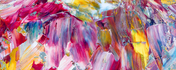 Bunter abstrakter Malereihintergrund. . Flüssige Tinte Farbtextur. Intensive Multicolor-Mischung aus lebendigen Ölfarben. Malen Sie Pinselstriche auf Leinwand für trendige Postertapeten © Valeriy