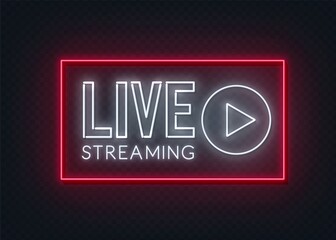 Live streaming neon sign on a transparent background .