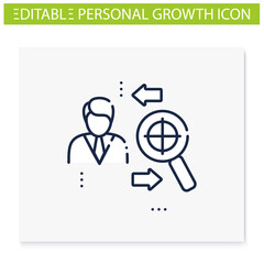 Find purpose line icon. Personal growth concept. Catch out goals. Self improving. Life purpose. Self development. Growth plan. Isolated vector illustration. Editable stroke