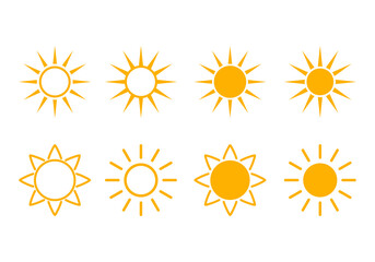 set of bright yellow abstract suns for weather forecast.