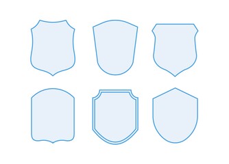 Protection shields collection. Black silhouette shield shape, black label. Vintage shields set.