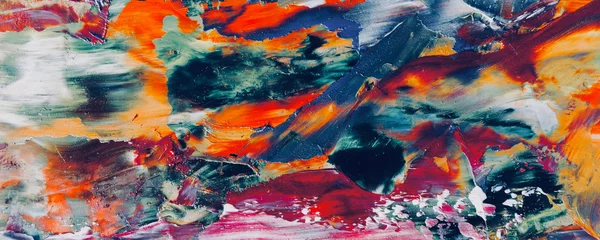 Bunter abstrakter Malereihintergrund. . Flüssige Tinte Farbtextur. Intensive Multicolor-Mischung aus lebendigen Ölfarben. Malen Sie Pinselstriche auf Leinwand für trendige Postertapeten © Valeriy