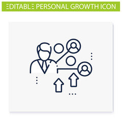 Improving social relation line icon. Personal growth concept. Communication process, forming relationships with people. Isolated vector illustration. Editable stroke
