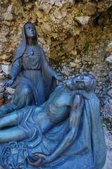 Fototapeta premium Basilica Minore dell'Addolorata - Castelpetroso - The path of the Via Matris depicting the pains of the Virgin Mary weeping for her son Jesus Christ