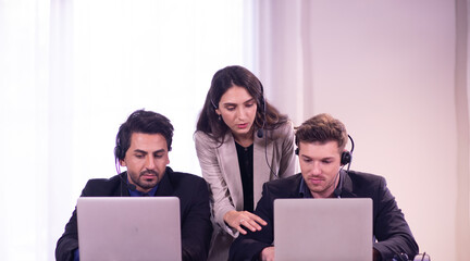 Fototapeta premium Call center data service team work