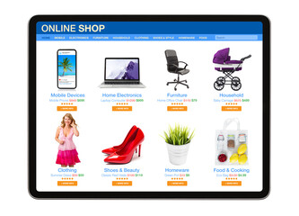Isolated tablet with sample online store website on screen