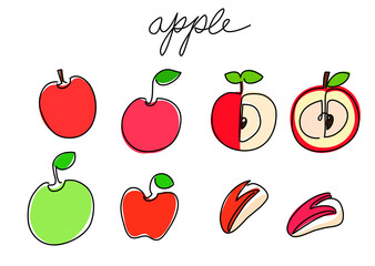 一筆書き　りんご（カラー）りんごウサギ,半分の林檎