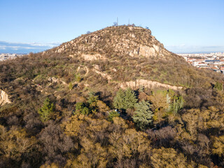 Dzhendem tepe hill and panorama to City of Plovdiv, Bulgaria