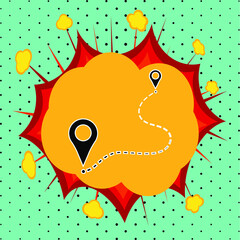Two marker and dotted line, pop art explosion, vector illustration