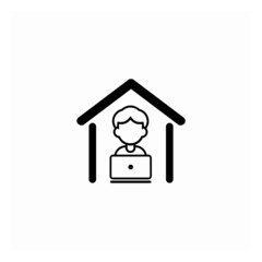 Working at home icon logo illustration. 
Young people working on laptops and computers at home. 
People at home in quarantine.
