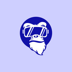 gorilla, ape head using game pad glasses, vector logo illustration