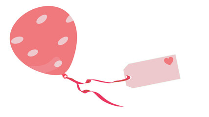 Der  rote Ballon mit Kärtchen fliegt. Für die Liebe ein Glückwunsch. Freisteller