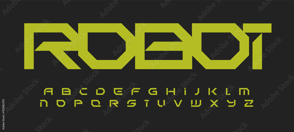 Poster alphabet in robotic technology style. geometric futuristic font for modern innovation design, futuri