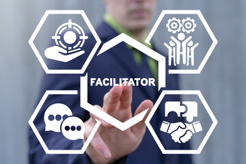 Business concept of facilitator. Facilitation service.