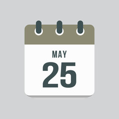 Icon day date 25 May, template calendar page
