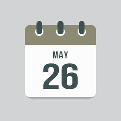 Icon day date 26 May, template calendar page