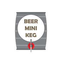 Silver metal beer mini keg with tap. Vector clipart. Illustration оn blank white background.