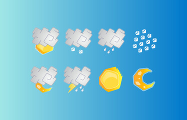 Naklejka premium Modern weather icons set. collection of weather forecast sign symbols