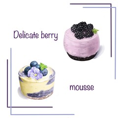 Dessert berry souffle. Pastel illustration.