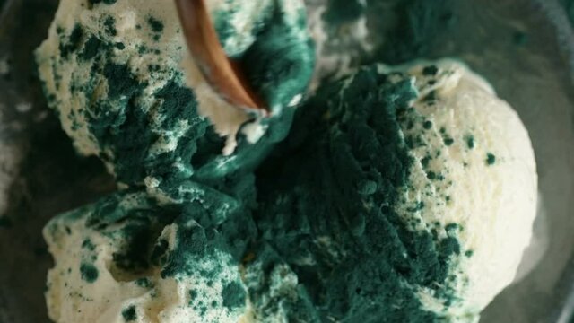 Ice cream spirulina powder view from the top
