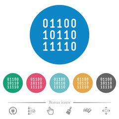 Binary code flat round icons