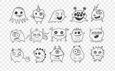 Collection of cute doodle monsters. Germ doodles.