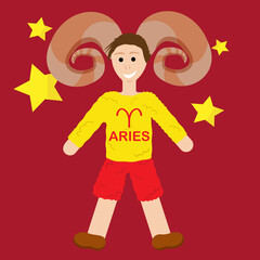 ARIES ZODIAC WITH HORNS  DRESSED IN WOOL CLOTHING