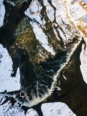Venta Rapid waterfall, the widest waterfall in Europe and long brick bridge, Kuldiga, Latvia....