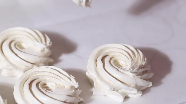 Cooking Homemade Marshmallows (White Zephyr). Low-calorie marshmallows. Homemade dessert. Close up