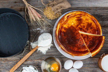 Homemade San Sebastian Basque Cheesecake with cream cheese and vanilla. Homemade cheesecake with...