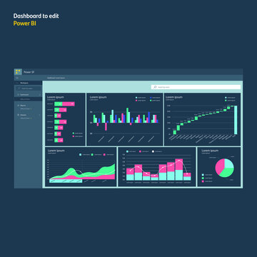 Dashboard with graphs and diagrams. Power bi analysis pro. EPS10