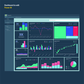 Dashboard with graphs and charts. Power bi analysis pro. EPS10