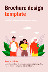 Fototapeta premium Group of people eating fast food outside. Takeaway drink, burger, snack flat vector illustration. Unhealthy habit, risk, lifestyle concept for banner, website design or landing web page