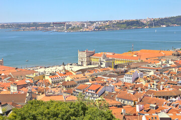 Naklejka na ściany i meble Aerial view of Lisbon and the Commerce square, Portugal
