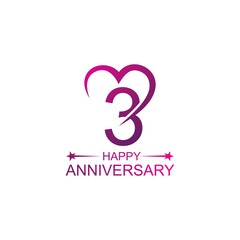 3th anniversary and love vector template. Design for celebration, greeting cards or print.