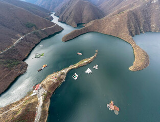 Aerial panorama of Vacha (Antonivanovtsi) Reservoir, Bulgaria