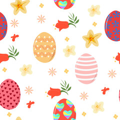 Seamless pattern with bright red Easter eggs.
