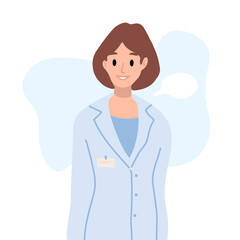 Female therapist talking, apeech bubble. Vector flat illustration. Ask doctor. Online medical advise or consultation service, tele medicine, cardiology, emergency call.