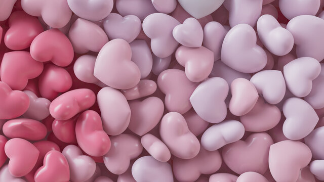 Heart background. Valentine Wallpaper with Light Pink love hearts. 3D Render 