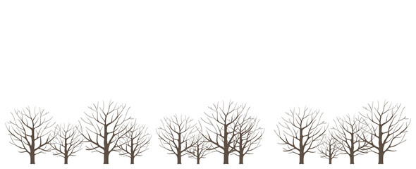 Obraz premium Trees in a dry winter forest. Without leaves. Horizontal landscape. Vector illustration. Copy space.
