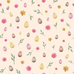 Easter seamless pattern. Watercolor pattern with eggs.